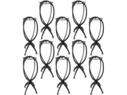 Conjunto de 10 suportes de plástico branco para perucas e extensões.