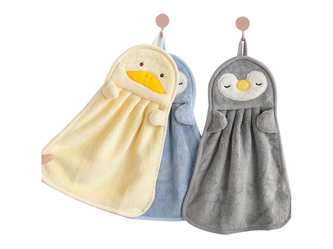Conjunto de 3 Toalhas Fofas com Alça para Pendurar. Ideais para Crianças, Cozinha, Banheiro e Casa AQUAFORGE