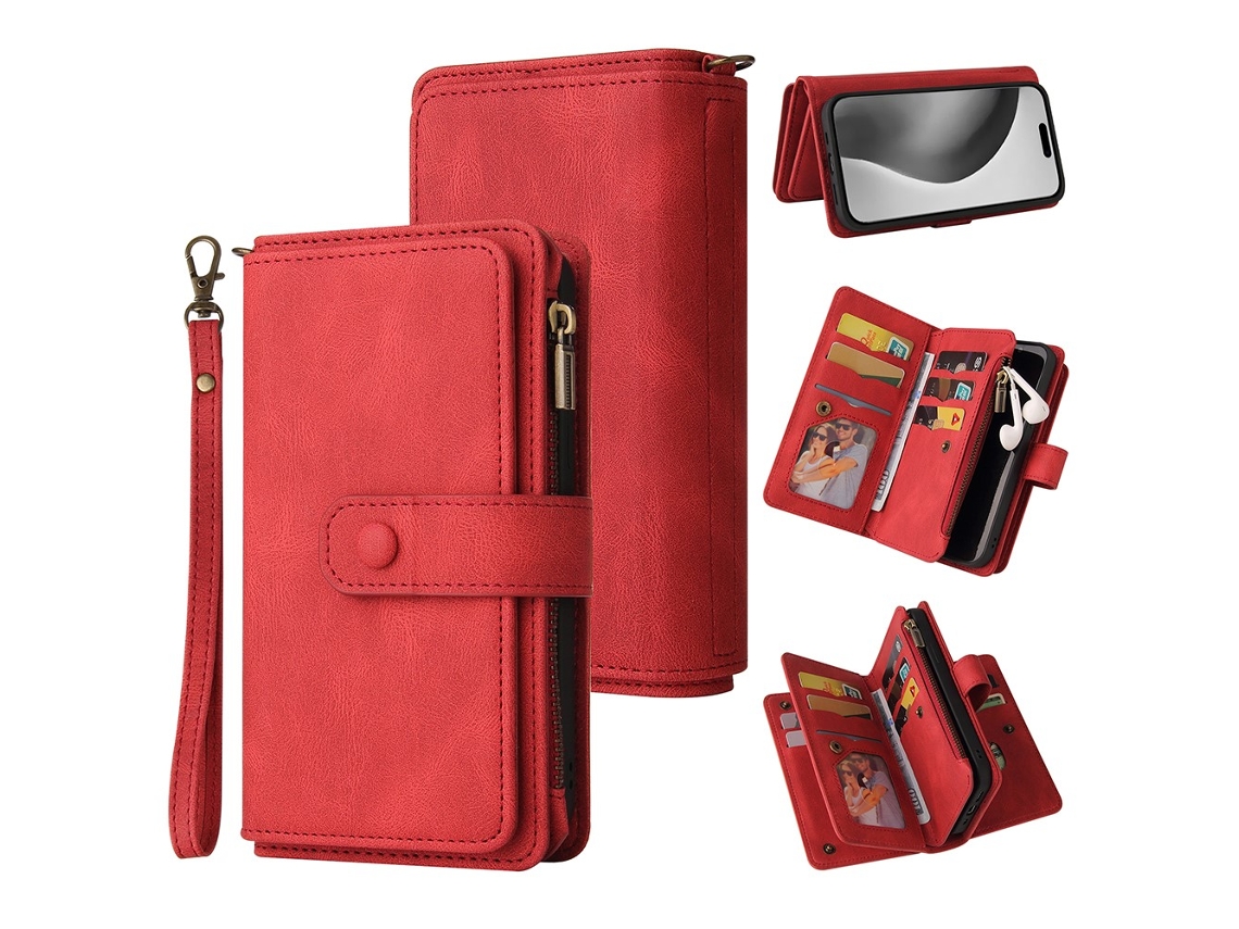 Capa Em Couro Pu Para Iphone 16 Pro Max Cor Vermelho