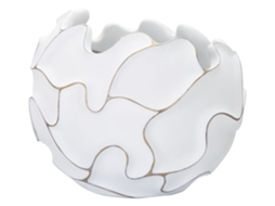 Cachepot Redondo Gaspeau Em Poliresina Branca Lavada - 44x37 Cm - Vaso Decorativo Com Relevos Em Estilo Boho Chic