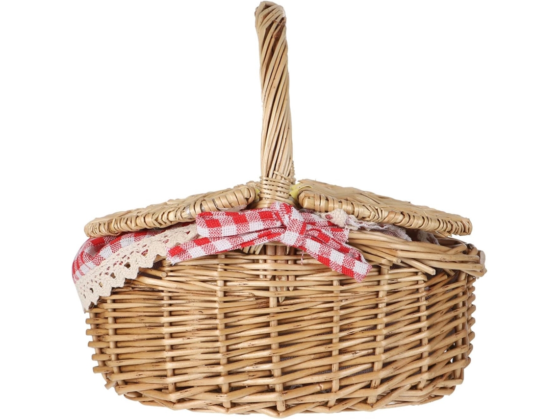 Cesto para Legumes Leve, Feito de Plástico Trançado À Mão na Cor Cáqui, com Tampa. Design Elegante para Piqueniques Ao CHABERLU