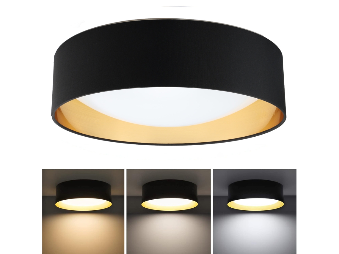 Plafón Led Circular Ø40cm 30w Tela Preta Com Refletor Interno Dourado Espelhado Luz Selecionável 3000k/4000k/6000k Alpinaluz