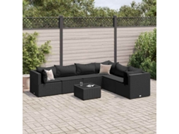 Vidaxl 7 Pcs Conjunto Lounge De Jardim C/ Almofadões Vime Pe Preto