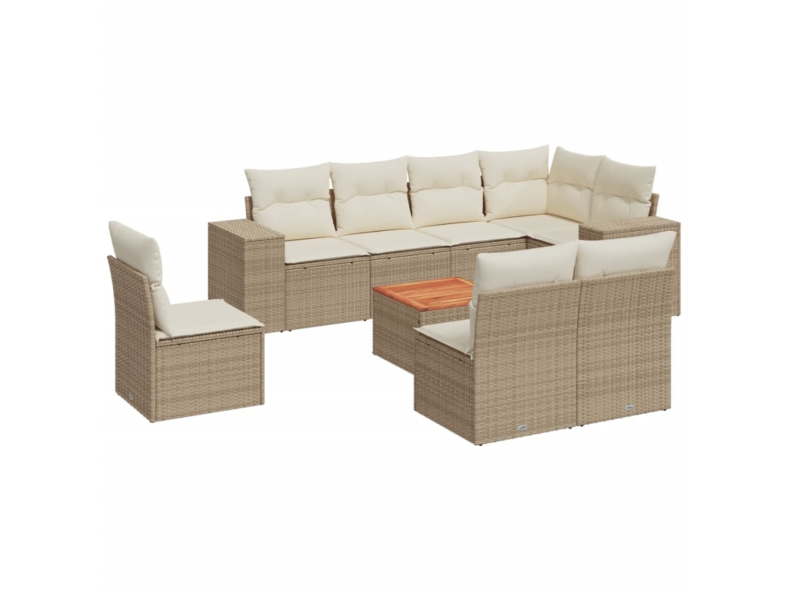 Conjunto de 9 Sofás para Jardim com Almofadões Vime Pe Bege MAISON EXCLUSIVE (90x200 cm)