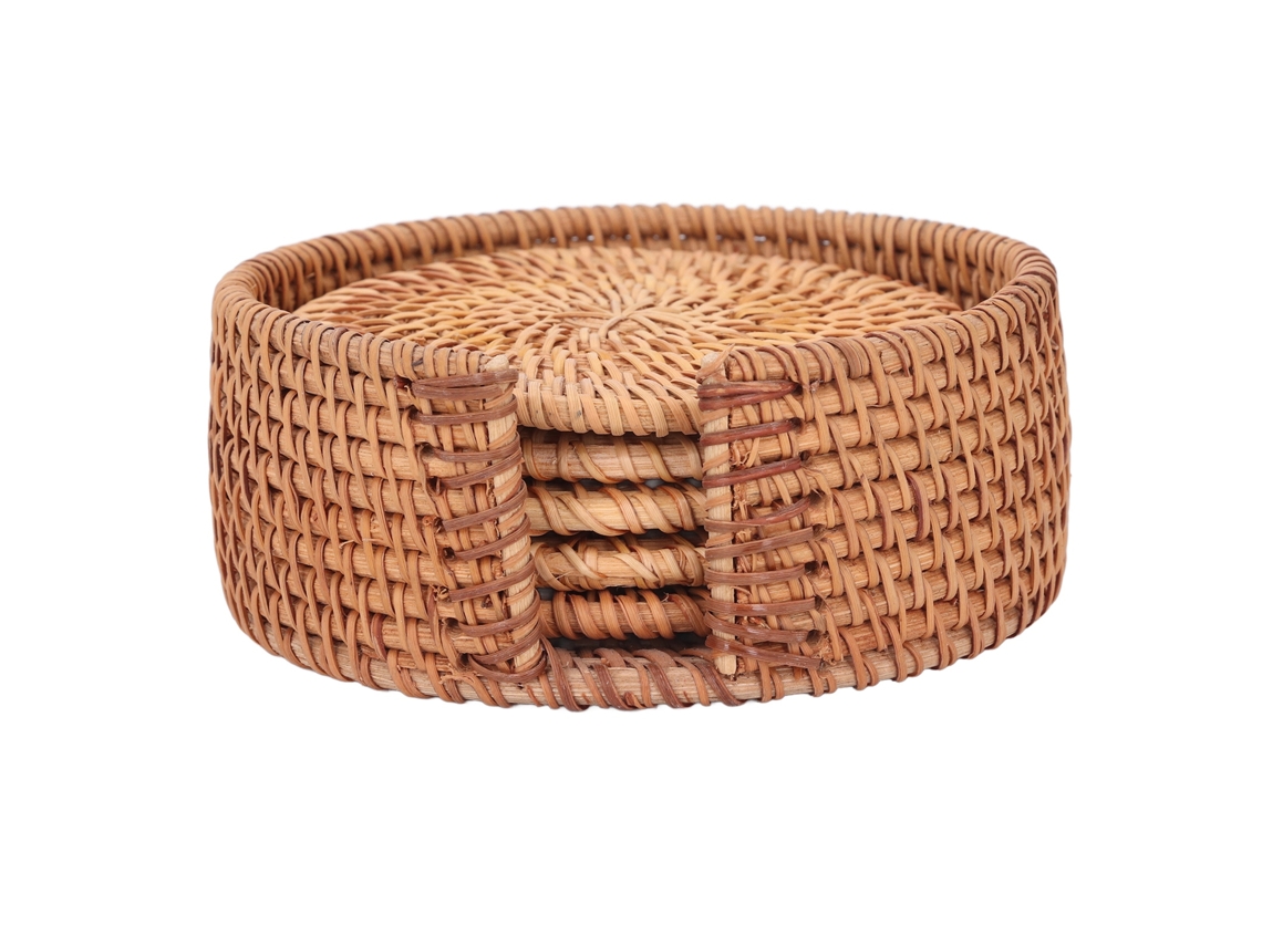 5pcs Posavasos Rattan LAXISCREED 10cm Sala Cozinha