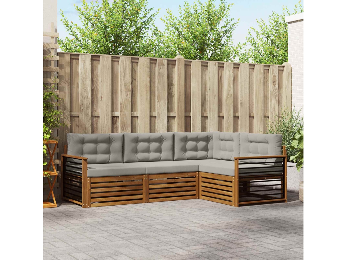 Vidaxl Conjunto De Sofás Para Exterior 4 Pcs Cinza Natural E Claro