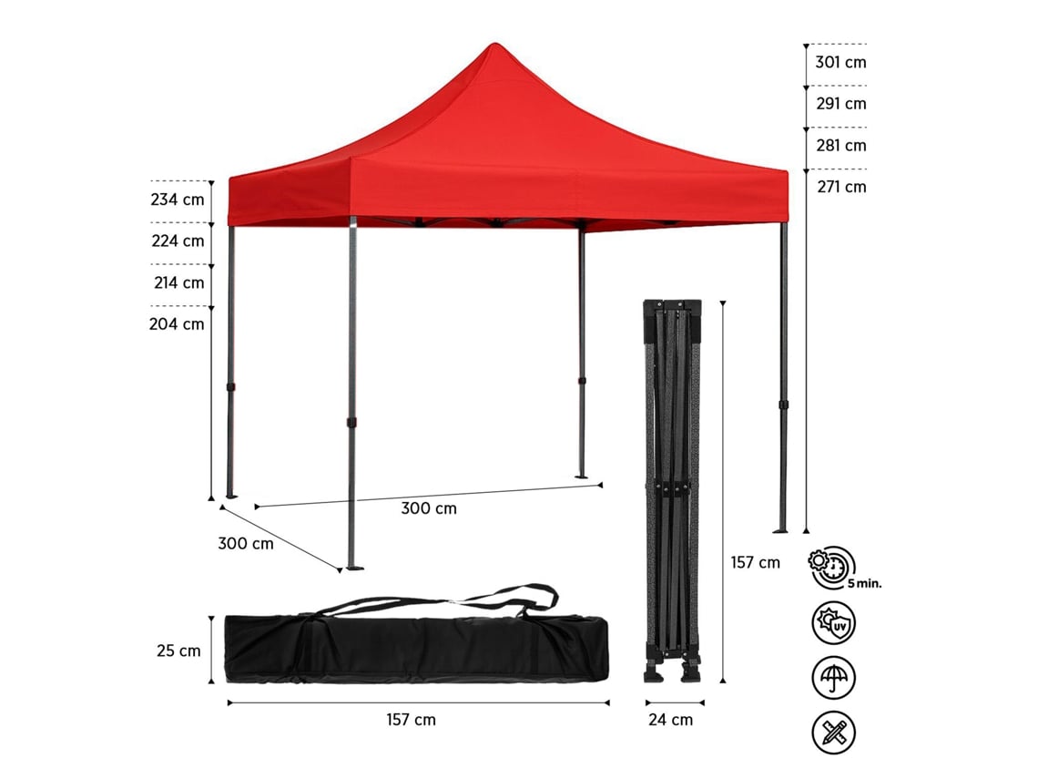 Tenda Wetent Pop-up Aço Basic Plus 3x3 Vermelha Com Laterais