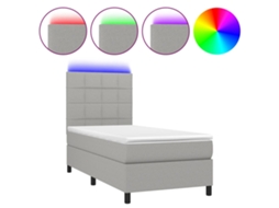 Cama Box Spring com Colchão e Led Tecido Cinza Claro MAISON EXCLUSIVE (100x200 cm)