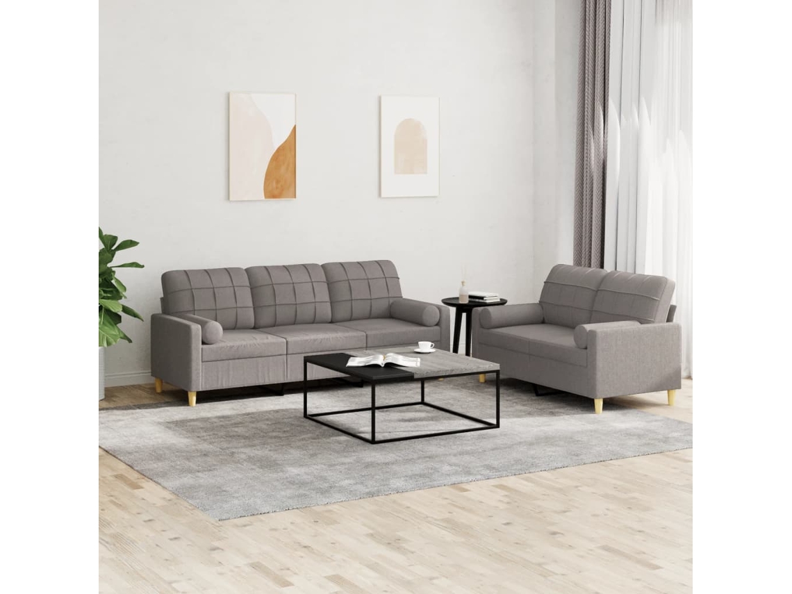Vidaxl 2 Pcs Conjunto De Sofás Com Almofadas Tecido Cinza-acastanhado