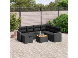 Vidaxl 8 Pcs Conjunto Sofás De Jardim Com Almofadões Vime Pe Preto