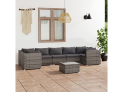 Vidaxl 8 Pcs Conjunto Lounge De Jardim C/ Almofadões Vime Pe Cinzento