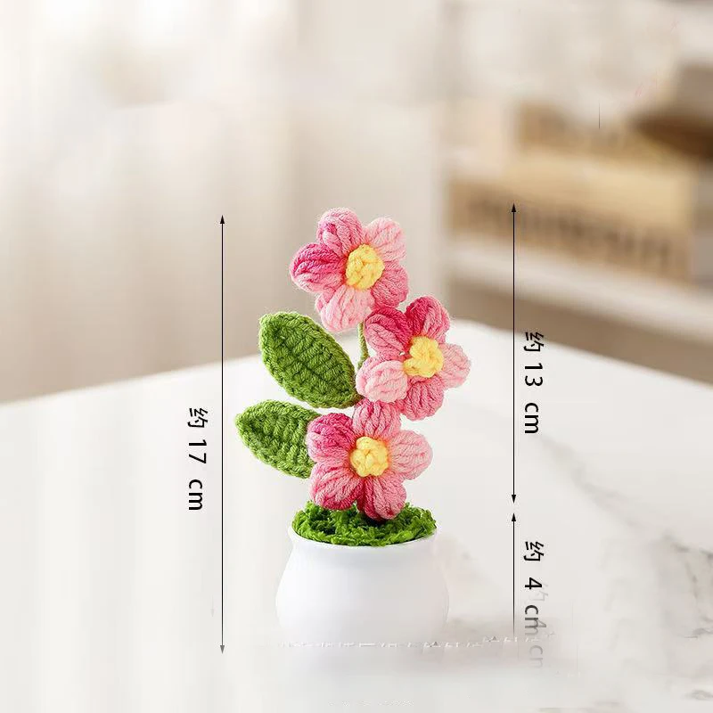 Vasos De Flores Criativos Tricotados, Mini Flores Artificiais, Plantas De Crochê Feitas À Mão