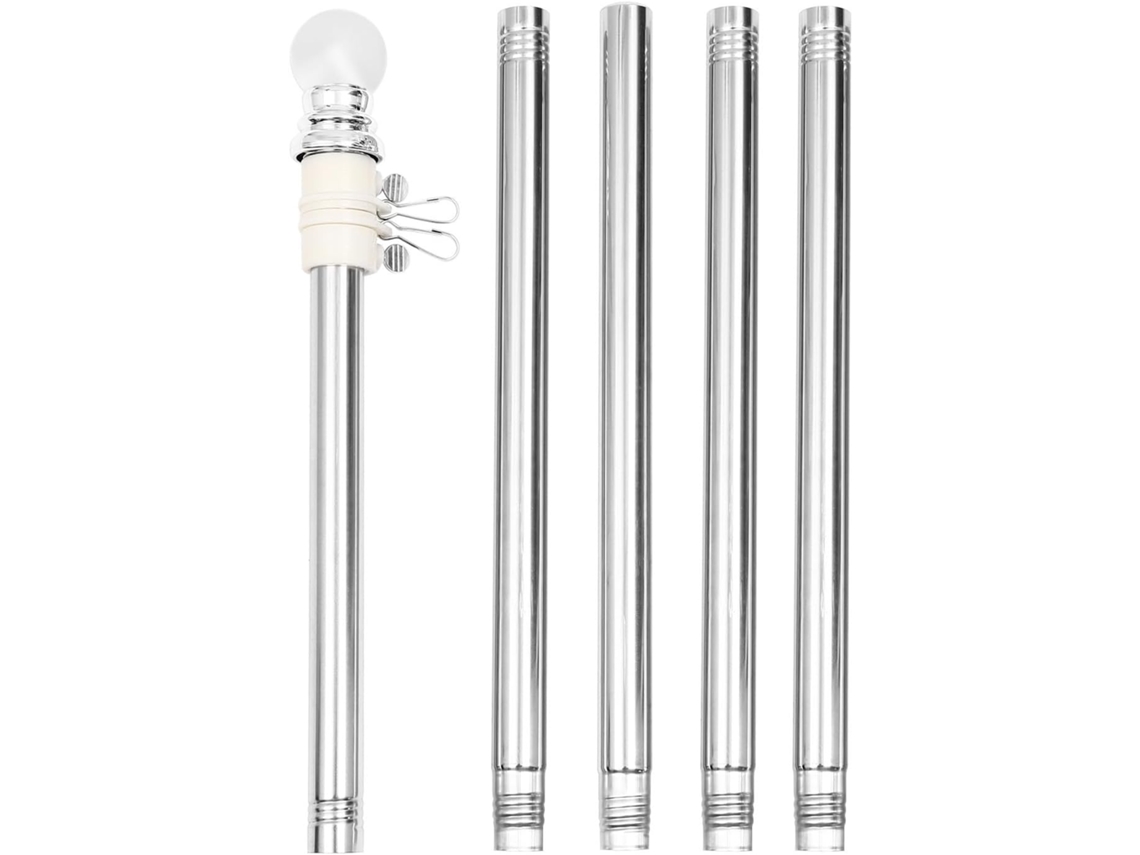 Mastro de Aço Inoxidável de 1,83 M , com Suporte de Parede e Anéis Giratórios para Uso em Casa e no Jardim. Kit CHABERLU (6 Pés)