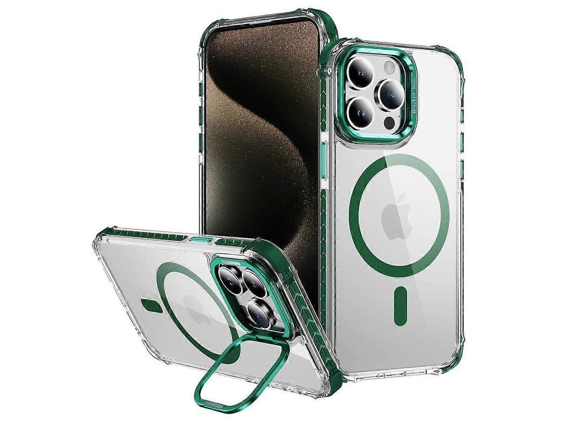 Capa Transparente Com Suporte Para Lente Para Iphone 13 Pro Max, Compatível Com Magsafe - Verde