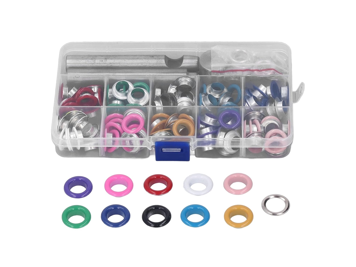 Kit Ilhós Colorido 10mm, Cobre e Ferro Com Ferramenta de Perfuração,