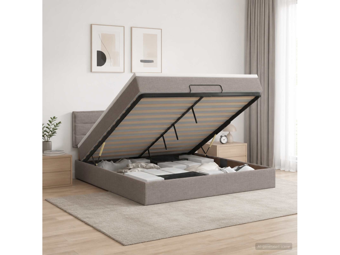 Vidaxl Cama Ottoman Com Colchão E Led Cinzento-acastanhado Tecido