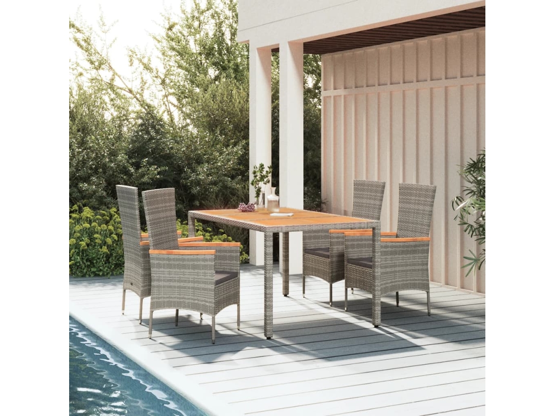 Vidaxl 5 Pcs Conjunto de Jantar P/ Jardim C/ Almofadões Vime Pe Cinza