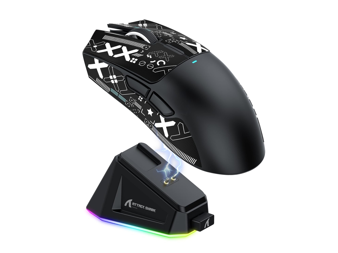 Rato Gaming Attack Shark X11 Preto, Sem Fios com Base Magnética, RGB, Sensor PAW3311, 22000 DPI, 3 Modos (Cabo/2.4G/Bluetooth)