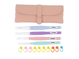 Conjunto De Gancho De Crochê Com Cabo Ergonômico Longo E Marcadores De Ponto, 4 Ganchos + Marcadores + Pacote Rosa