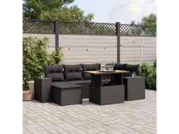 Vidaxl 7 Pcs Conjunto De Sofás P/ Jardim C/ Almofadões Vime Pe Preto