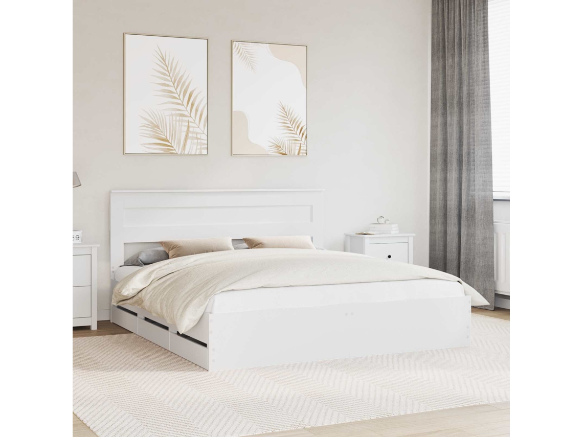 Vidaxl Estrutura Da Cama Branco 180 X 200 Cm Madeira De Engenharia