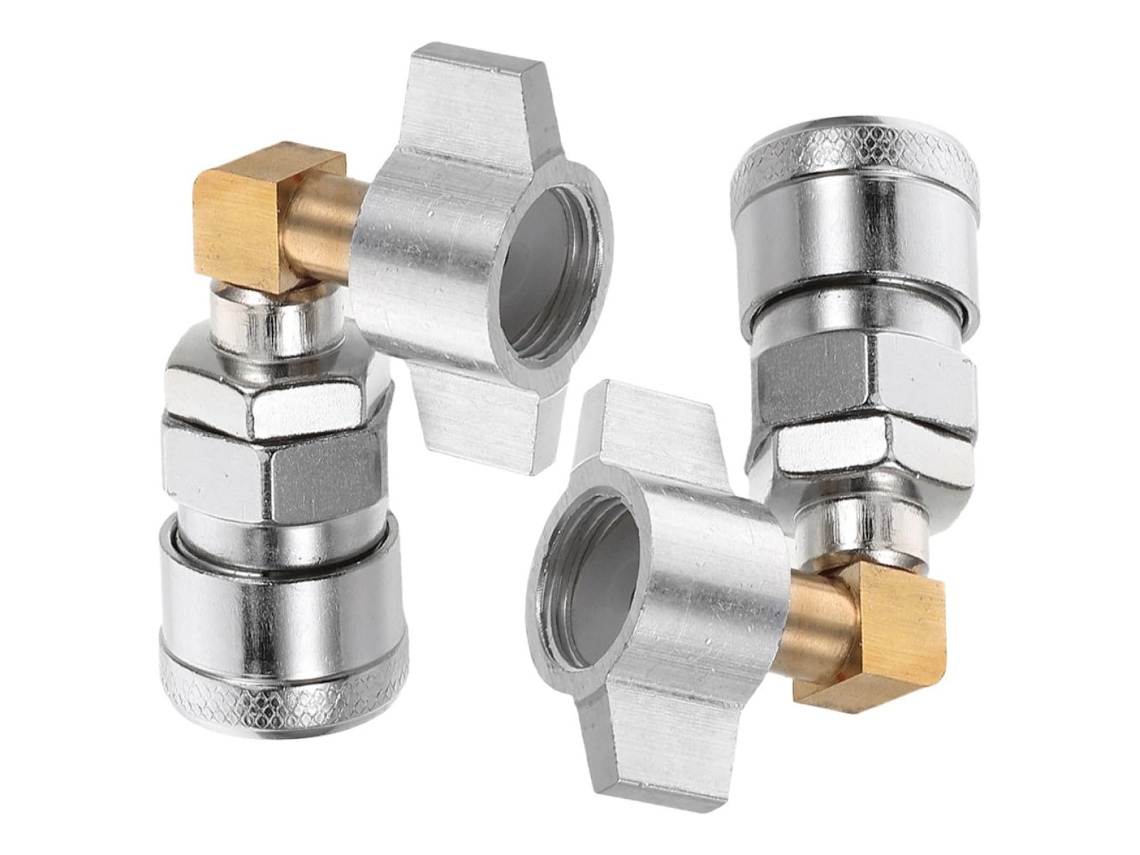 Conjunto De 2 Conexões Pneumáticas De Desconexão Rápida Em Liga De Prata Com Cotovelo.