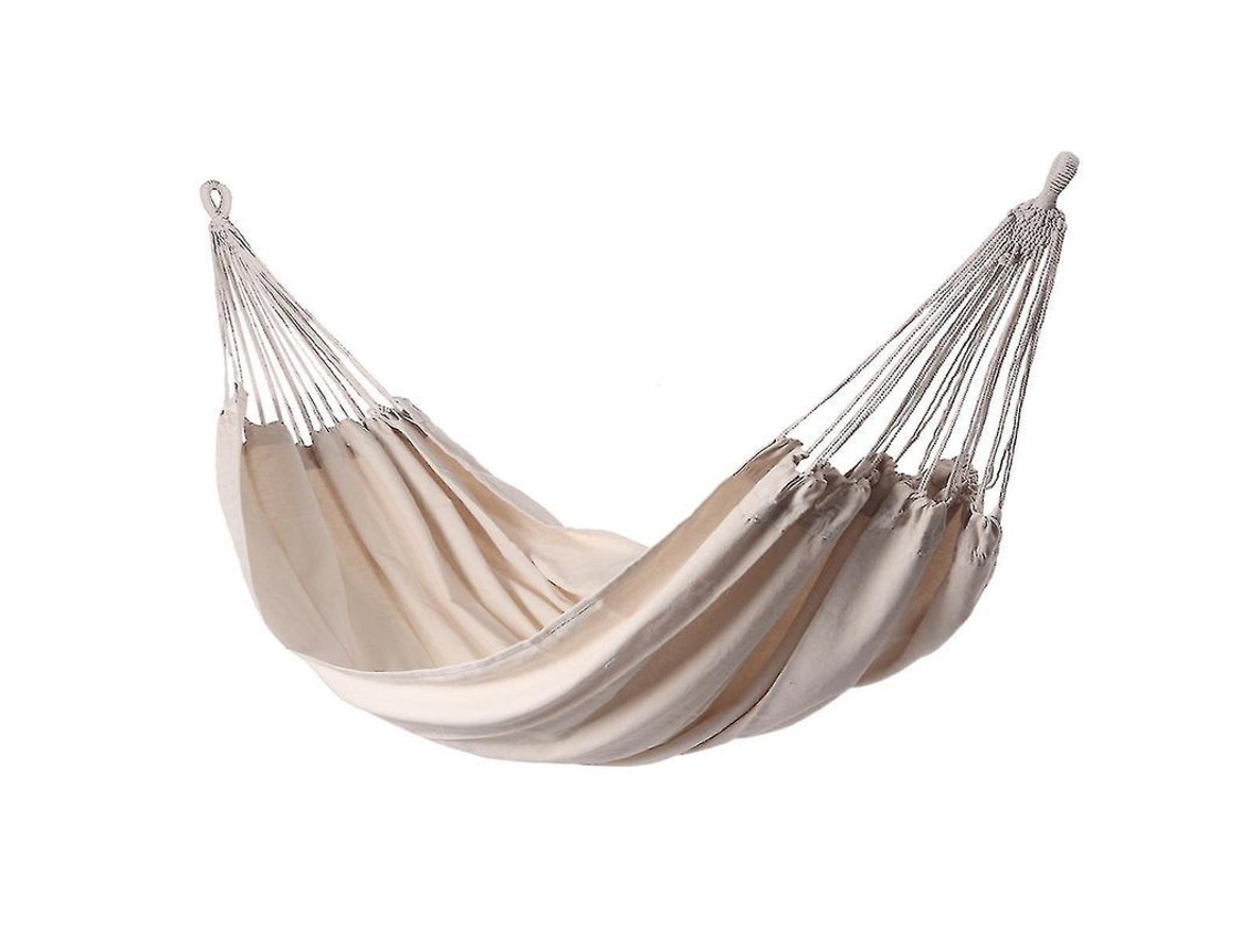 Hammock Duplo Bege 100x130cm de Algodão e Poliéster Resistente a Até 300kg com Straps de Náilon e Bolsa Portátil