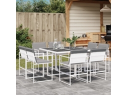 9 Pcs Conj. De Jantar P/ Jardim C/ Almofadões Textilene Branco Dkd Home Decor