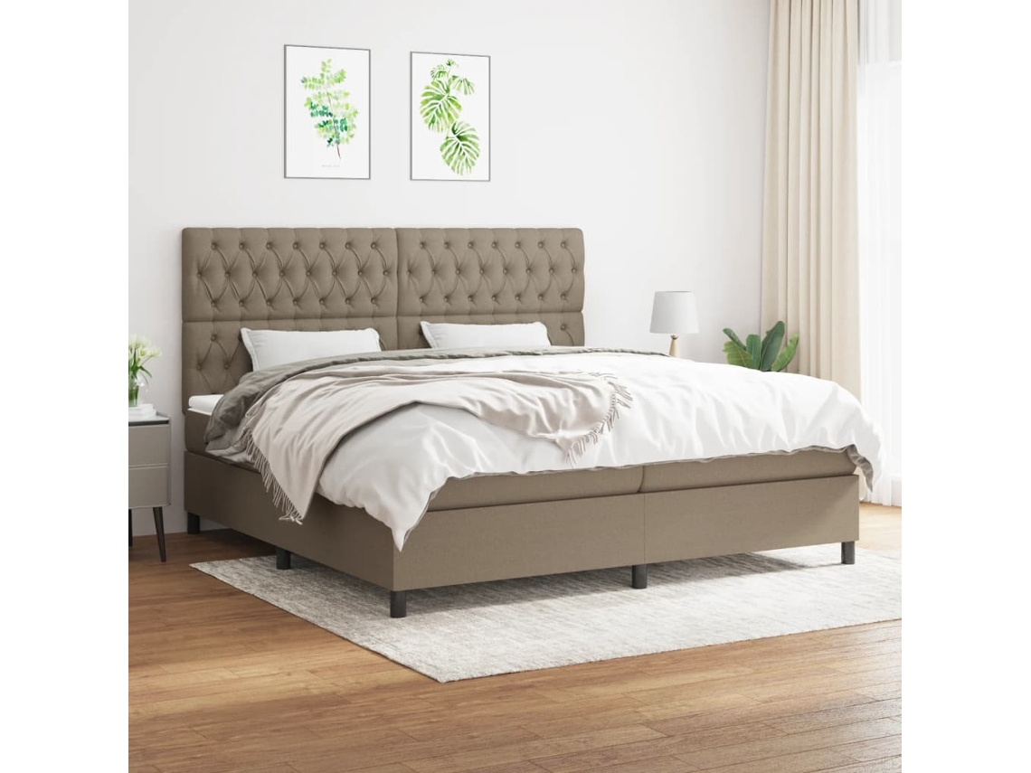 Vidaxl Cama Com Molas/colchão 200x200 Cm Tecido Castanho-acinzentado