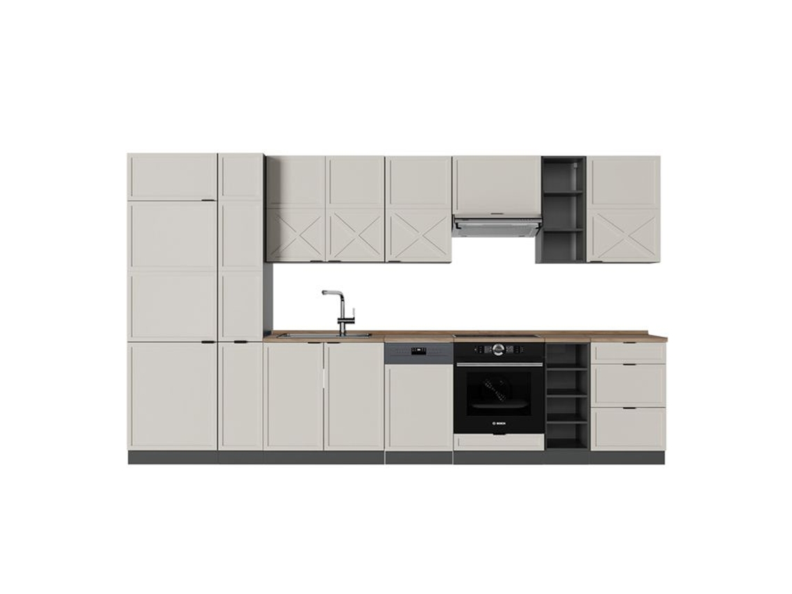 Cuisine Fame Line, 355cm, Pt Chêne, Grisbeige/anthracite, Anthracite, Vicco
