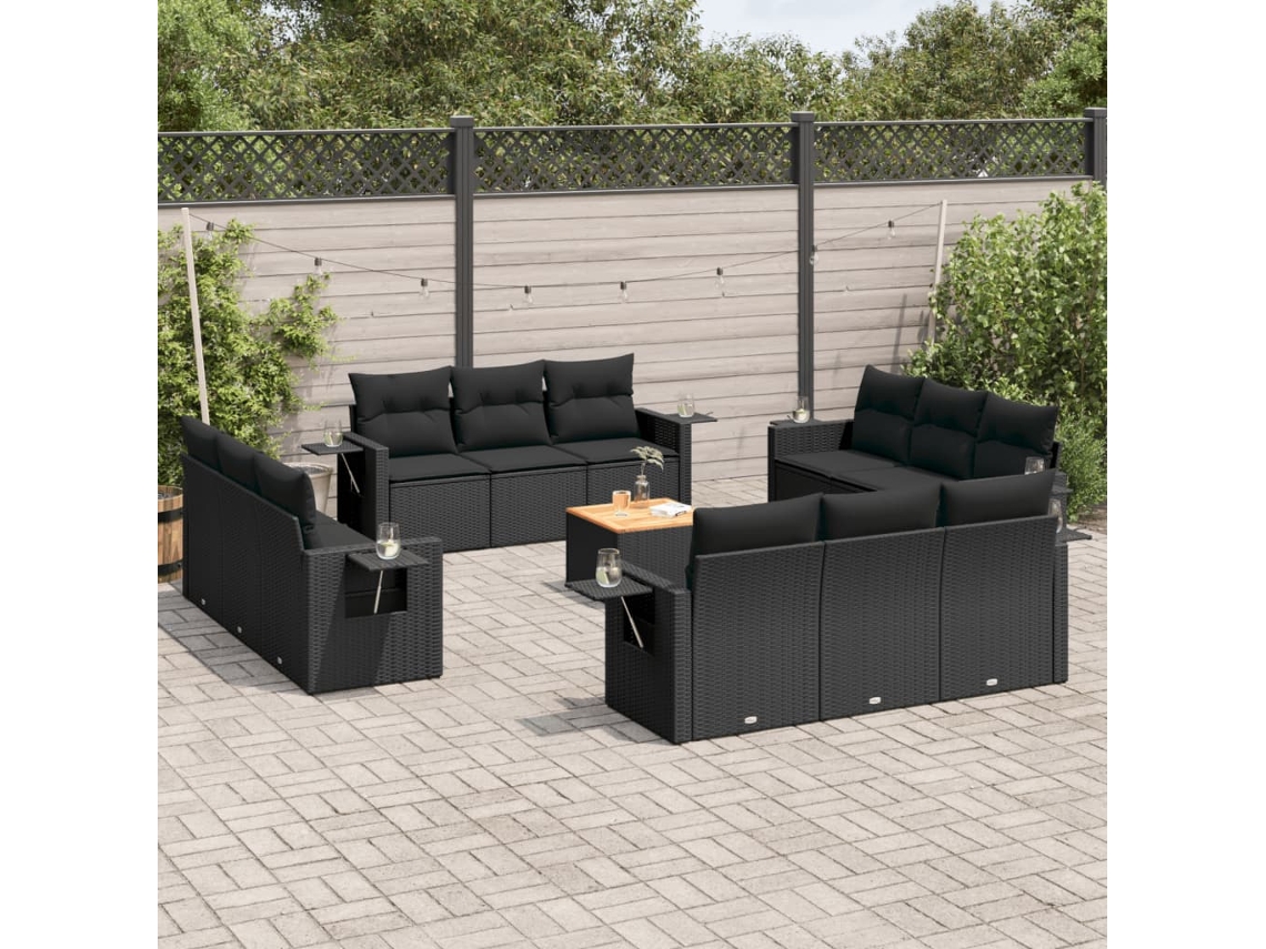 Vidaxl 13 Pcs Conjunto de Sofás de Jardim com Almofadões Vime Pe Preto