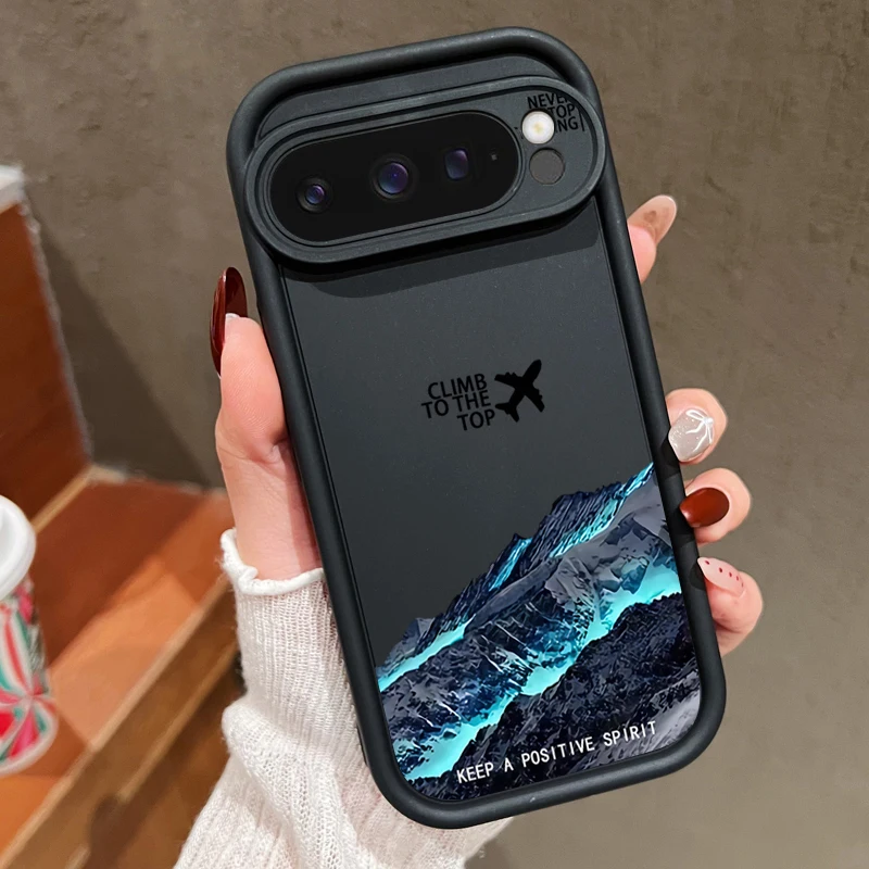 Capa Para Celular Google Pixel 8a (preta) Com Estampa De Avião E Montanha Nevada, Em Tpu Resistente A Impactos.