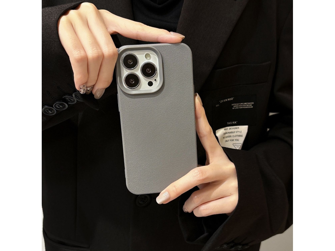 Capa Para Iphone 17 Air Em Silicone Com Textura De Couro Granulado Cinza.
