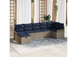 Vidaxl Conjunto De Sofá De Jardim 7 Unid. Cinza E Azul Marinho Vime Pe