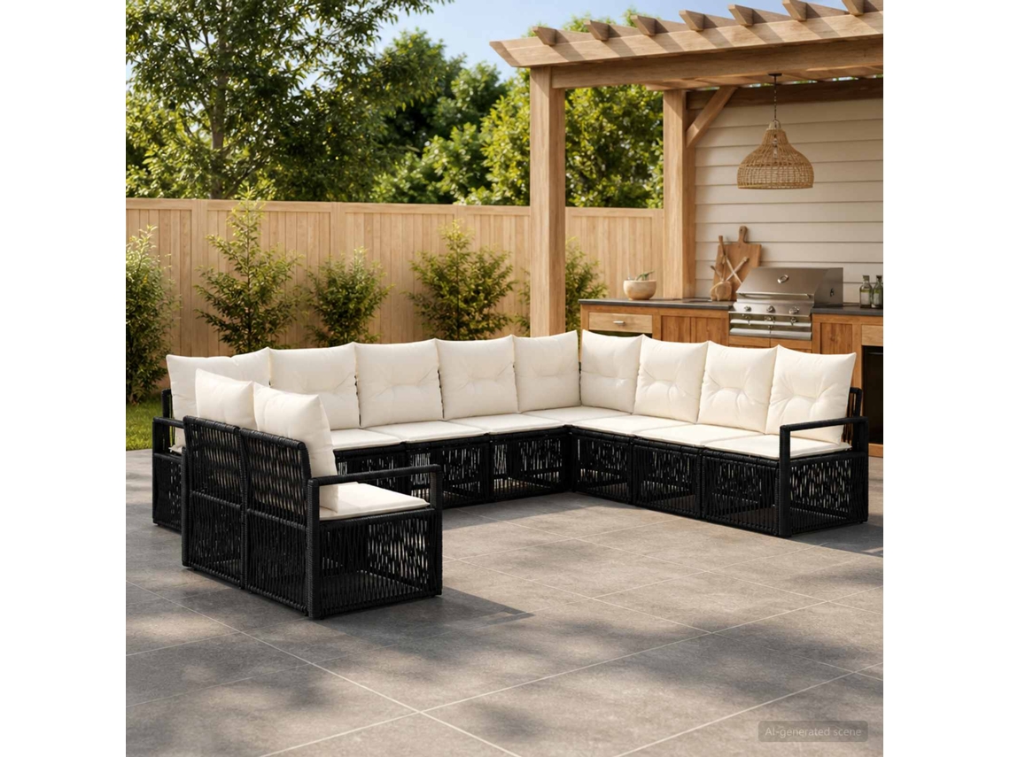 Vidaxl Conjunto De Sofá De Jardim 10 Unid. Preto Vime Pe