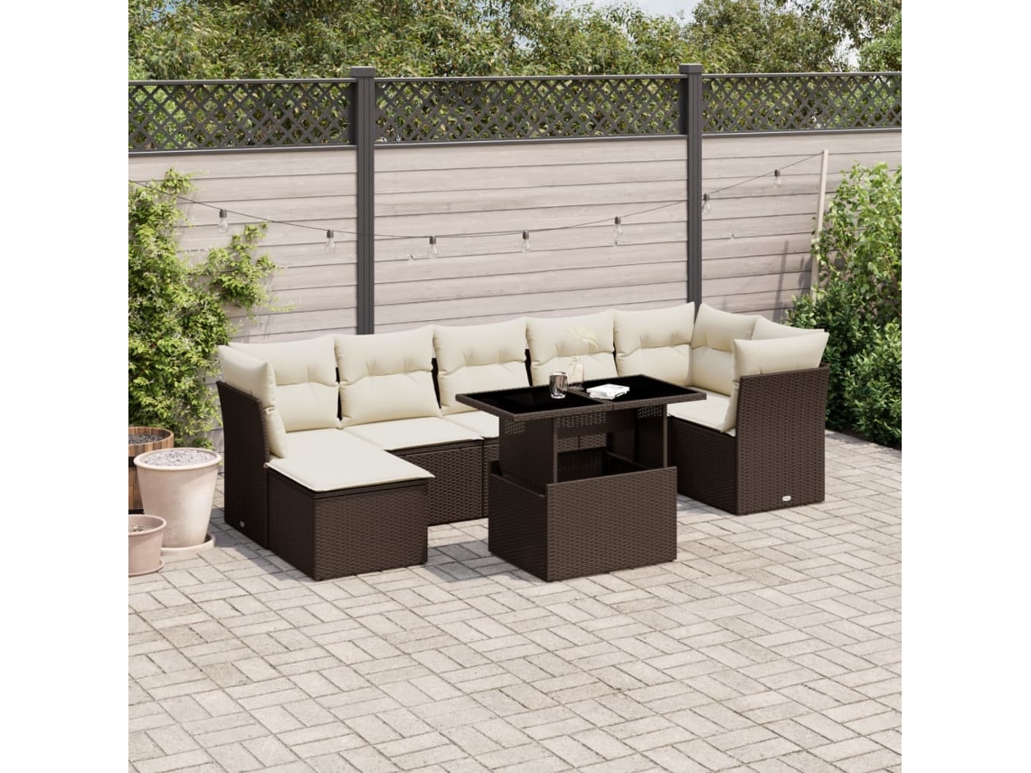 Vidaxl 8 Pcs Conjunto Sofás de Jardim C/ Almofadões Vime Pe Castanho