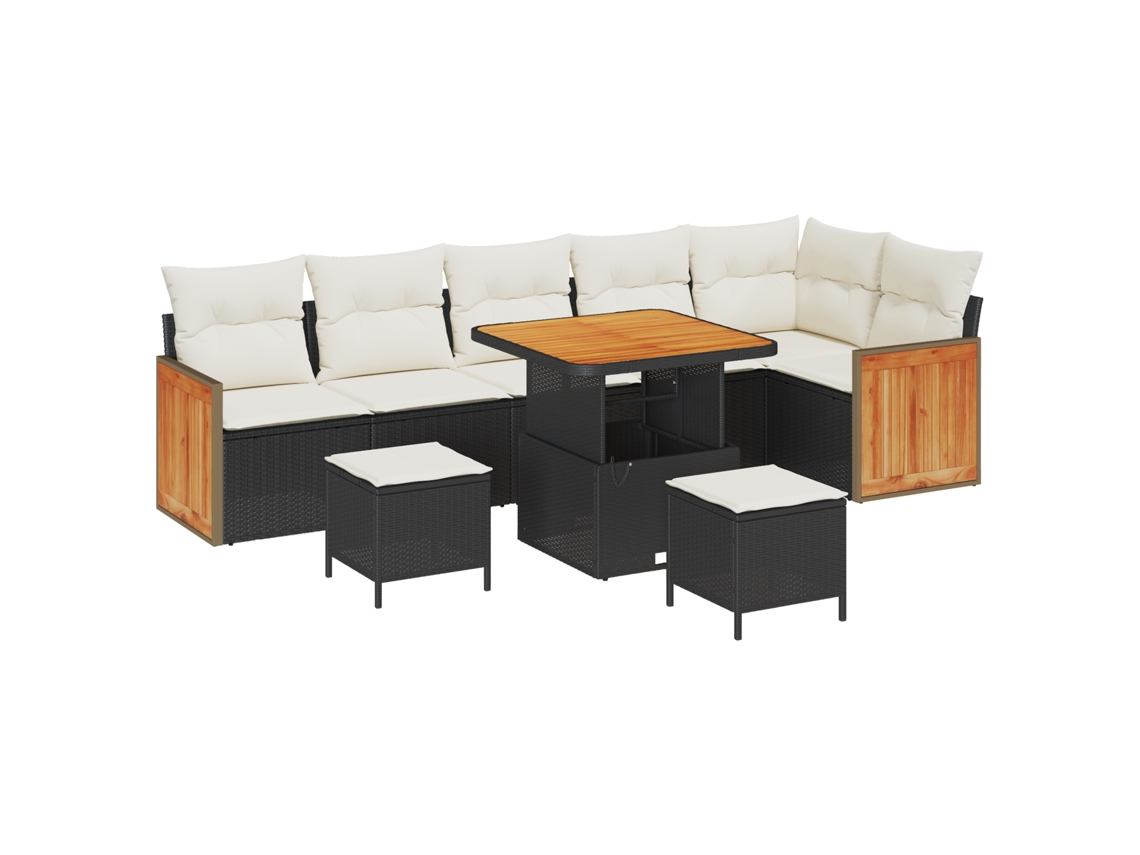 Conjunto 11 Sofá Exterior Vidaxl Preto Vime Pe (286 X 161 X 85 Cm)