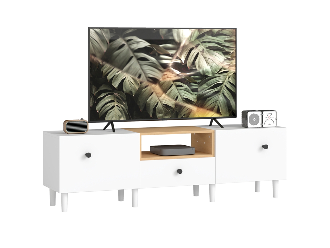 Rack para TV até 70 polegadas com portas basculantes gaveta e nicho branco madeira ZACHARY