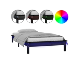 Estrutura de Cama com Luzes Led MAISON EXCLUSIVE em Madeira Maciça Preto (90x200 cm)