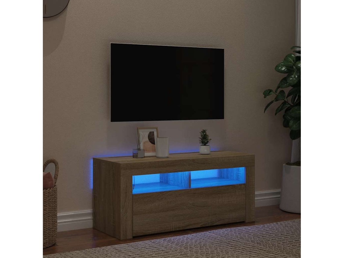 Vidaxl Móvel De Tv Com Luzes Led 90x35x40 Cm Carvalho Sonoma