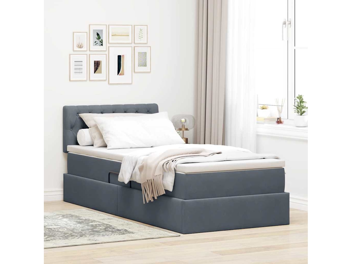 Vidaxl Cama De Armazenamento Led Com Colchão Cinzento-escuro