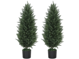 2 Ciprestes Verdes 90cm, 831 Folhas, Vaso Cimento, Uv. Ge