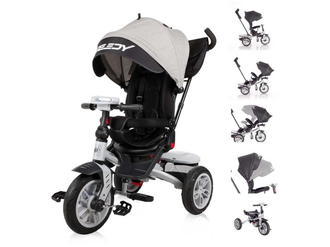 Triciclo Speedy Air Evolutivo Com Rodas De Borracha, Assento Giratório De 360º E Capota Lorelli - Grey/black