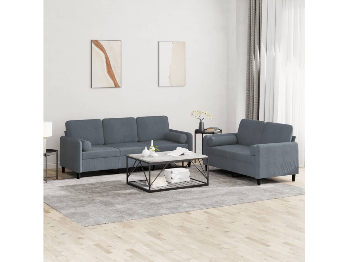 Vidaxl 2 Pcs Conjunto De Sofás Com Almofadas Veludo Cinzento-escuro