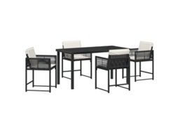 Conjunto 5 De Jantar De Jardim Com Travesseiros Vidaxl Preto Rattan De Polietileno