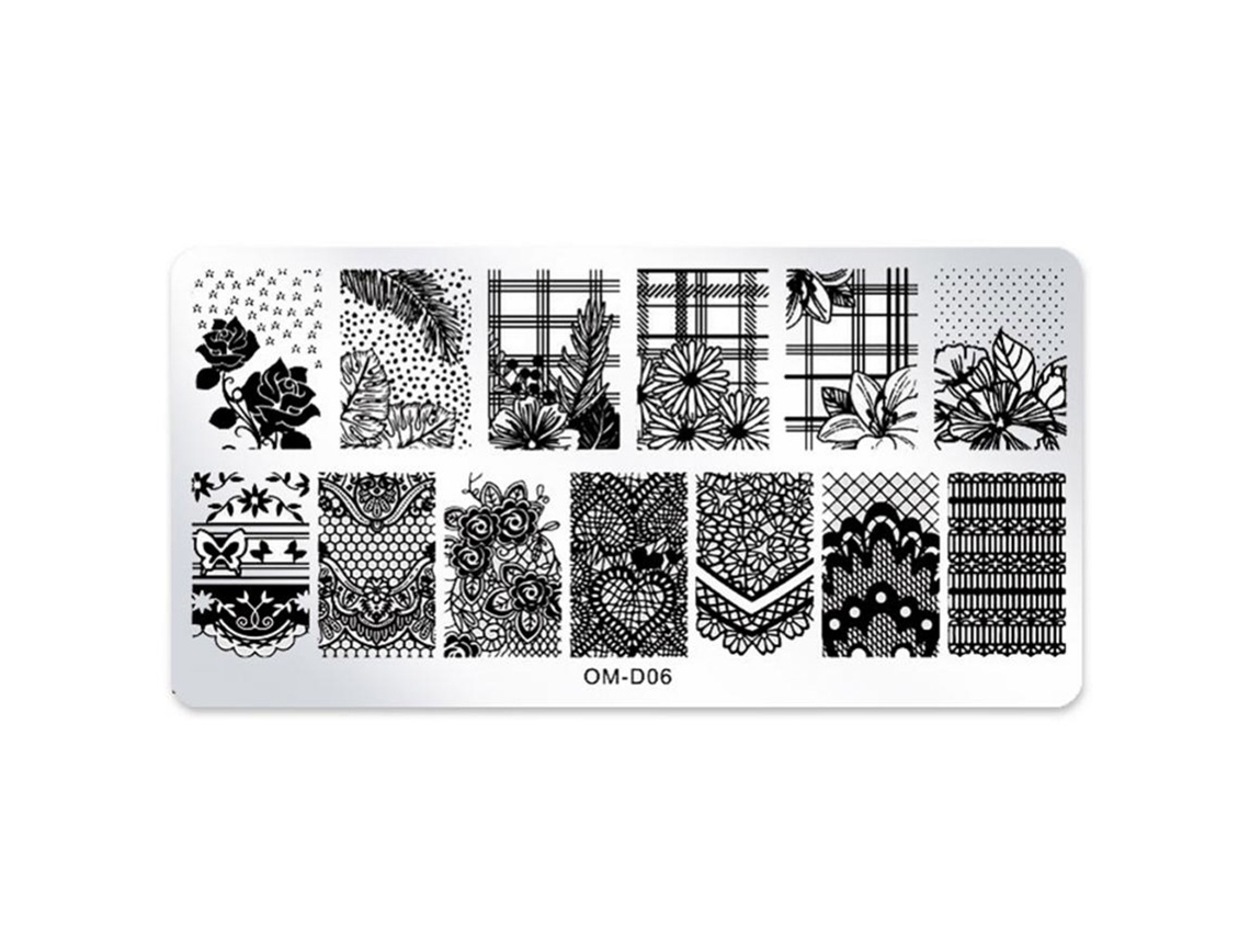 Prato De Estampagem De Unhas Retangular Com Desenhos Geométricos Vegetais Decoração De Unhas Om-d06