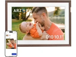 Porta-retratos Digital Arzopa D10 Wifi 10,1 Polegadas 1280x800 Ecrã Táctil Partilhar Fotos Castanho