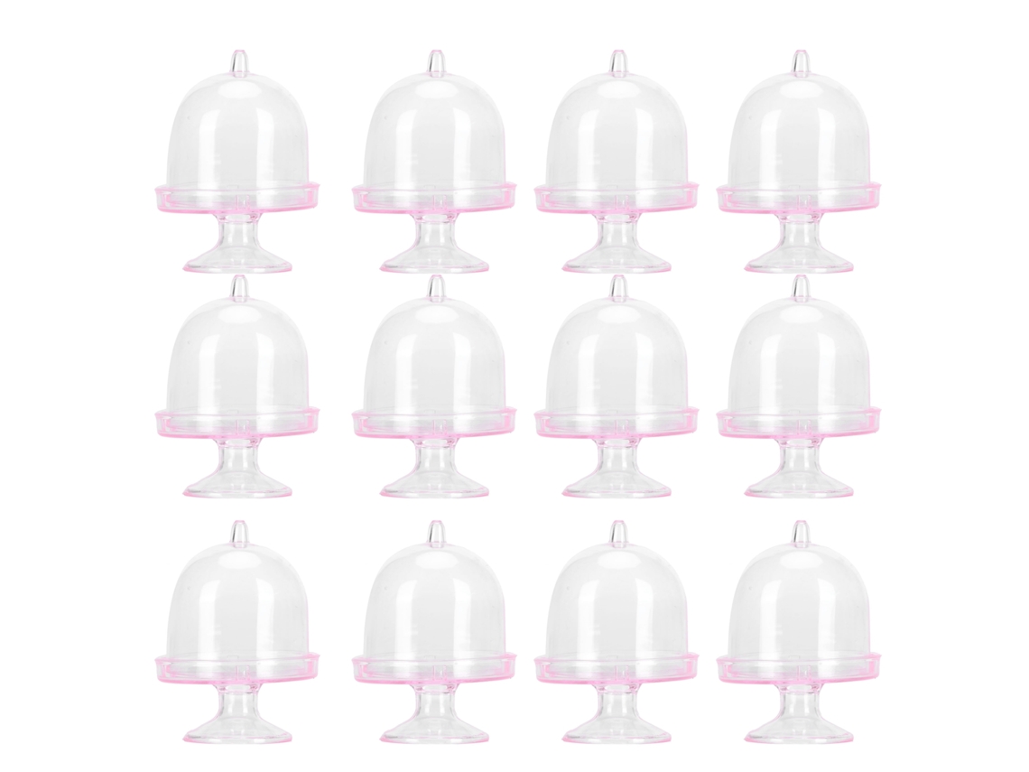 Conjunto de 12 Mini Bandejas de Bolo com Tampa Plástico Transparente para Doces Aniversário Festas com S/MARCA