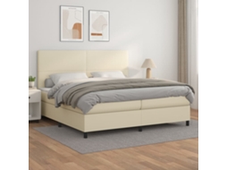Vidaxl Cama Com Molas/colchão 200x200 Cm Couro Artificial Cor Creme
