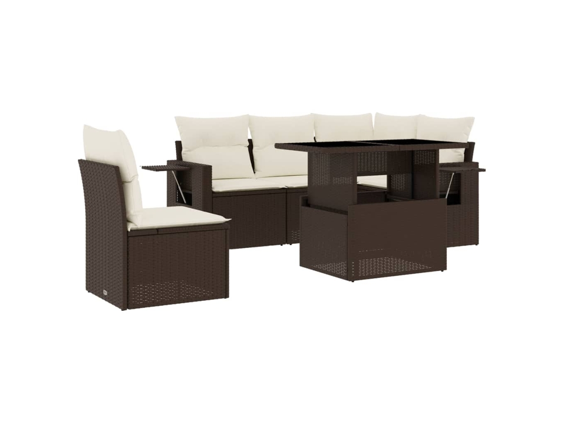 Conjunto de 6 Sofás Jardim com Almofadões Vime Pe Castanho MAISON EXCLUSIVE (80x200 cm)